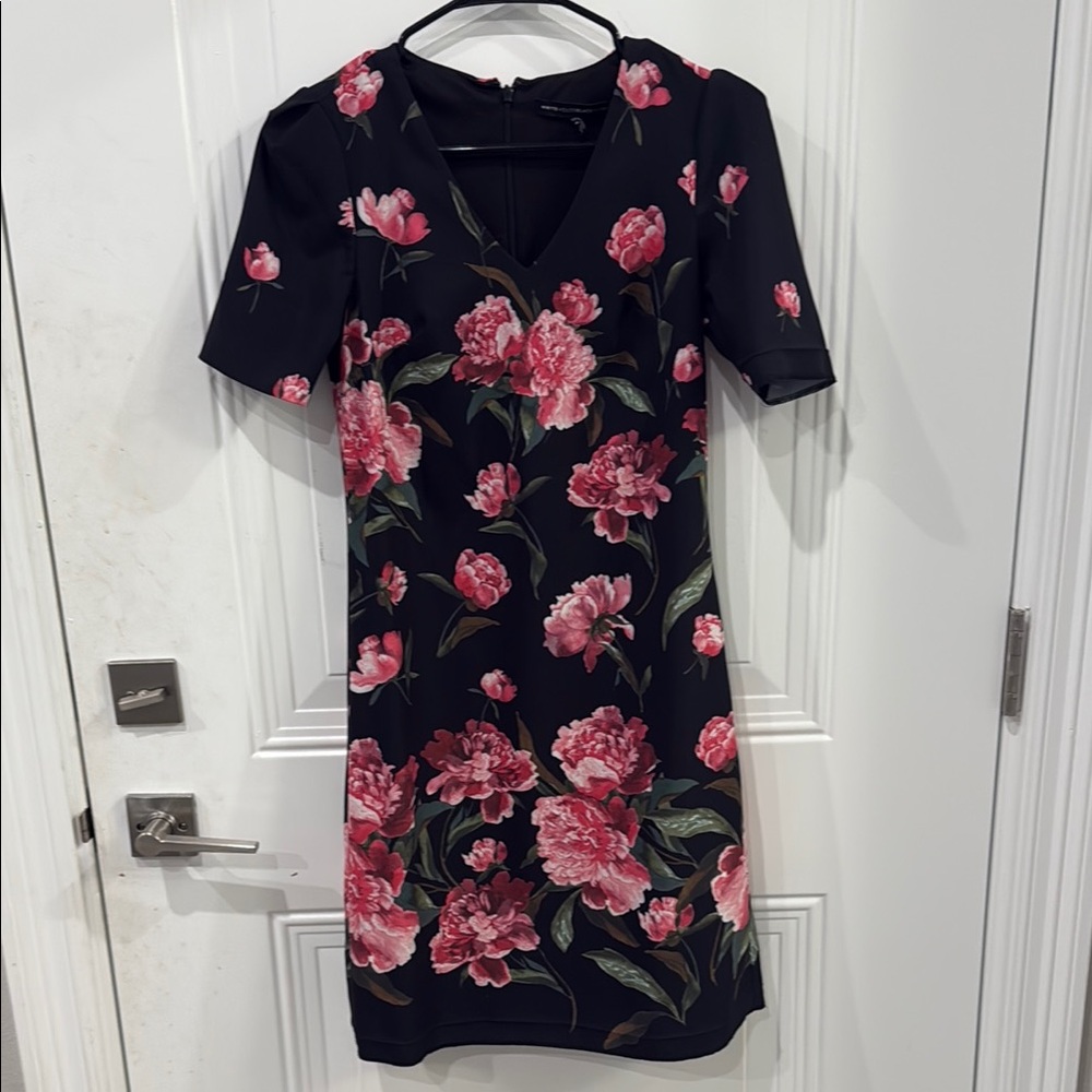 White House Black Market Black Sheath Midi Dress V-Neck